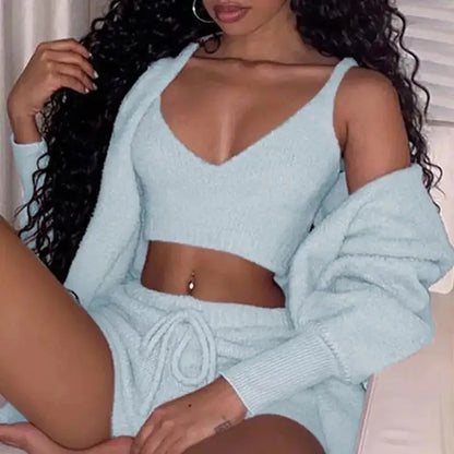 COZY© 3-Piece Set (Short Bottoms, Tank Top, Throw Over)