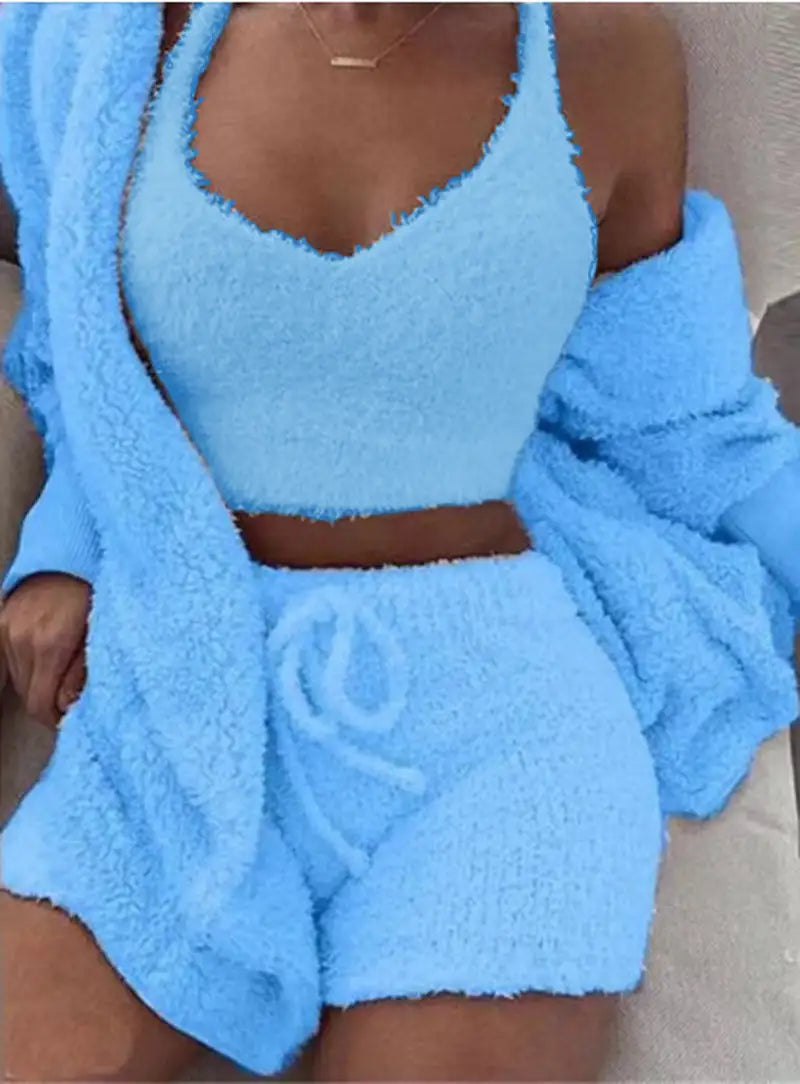 COZY© 3-Piece Set (Short Bottoms, Tank Top, Throw Over)