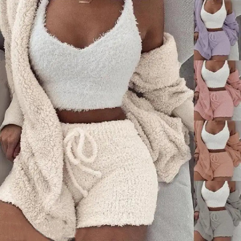 COZY© 3-Piece Set (Short Bottoms, Tank Top, Throw Over)