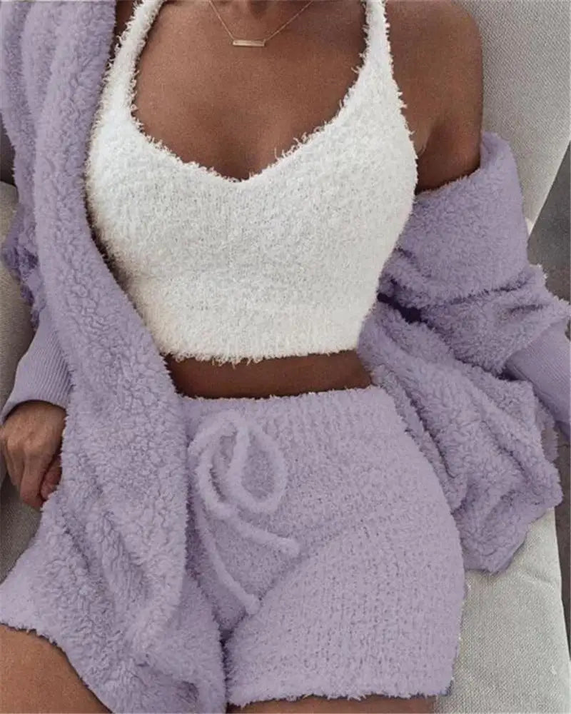 COZY© 3-Piece Set (Short Bottoms, Tank Top, Throw Over)