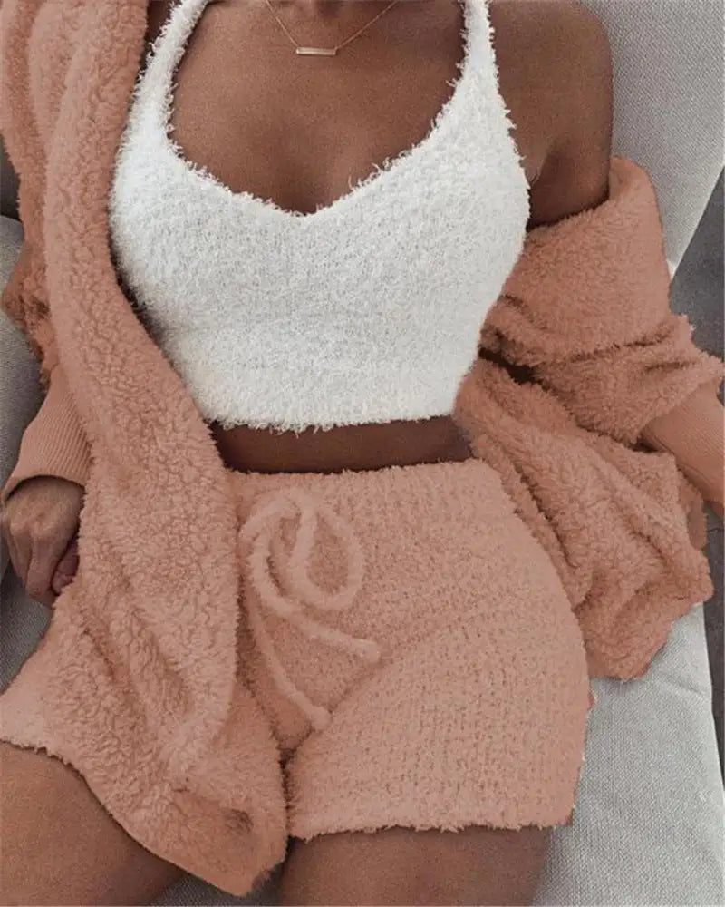 COZY© 3-Piece Set (Short Bottoms, Tank Top, Throw Over)