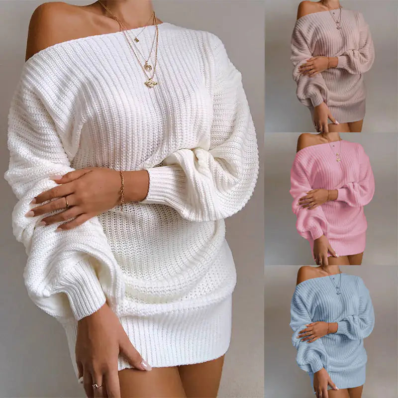 COZY© Off-Shoulder Knitted Sweater Dress